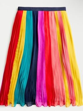J.CREW Sunburst Pleated Midi in Rainbow Colorblock Stripe A-line Skirt Size 18